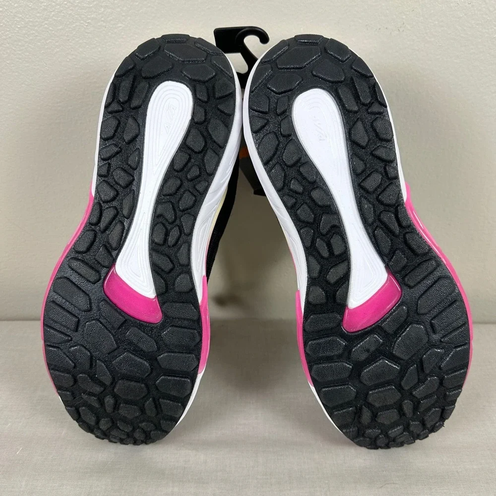 Avia Womens 10 Running Shoes Black Pink Yellow Knit Sneakers Walking Workout NEW